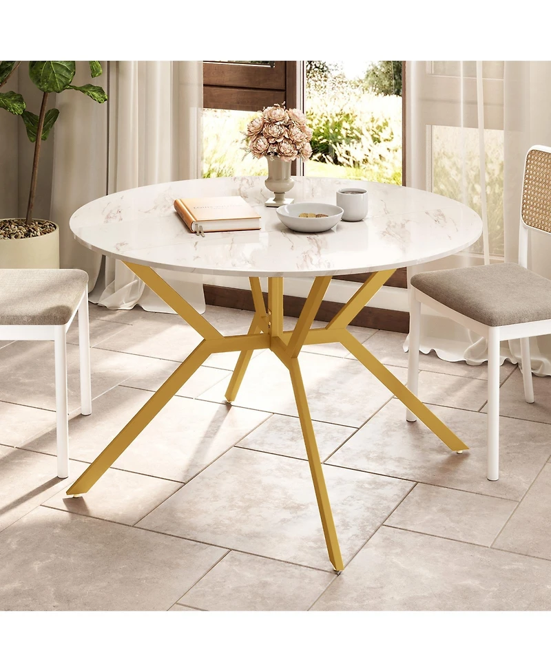 Sugift 47 in Folding Round Dining Table with Drop Leaf Extension