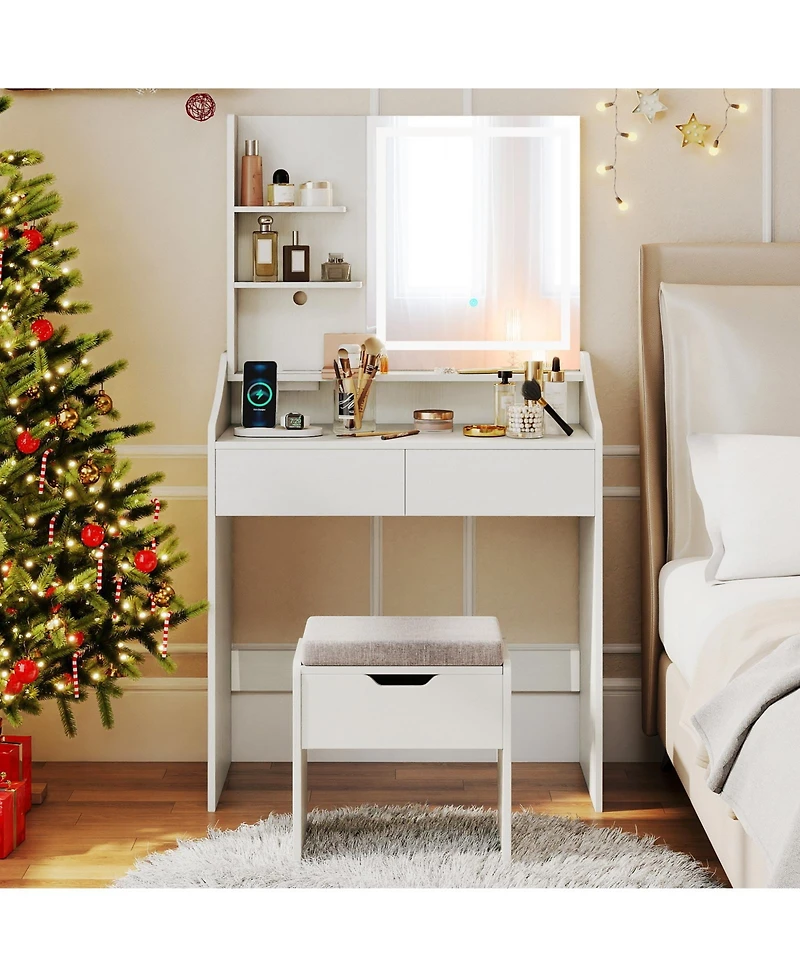 Sugift Vanity Desk Led Lighted Makeup Table with 3 Color Modes