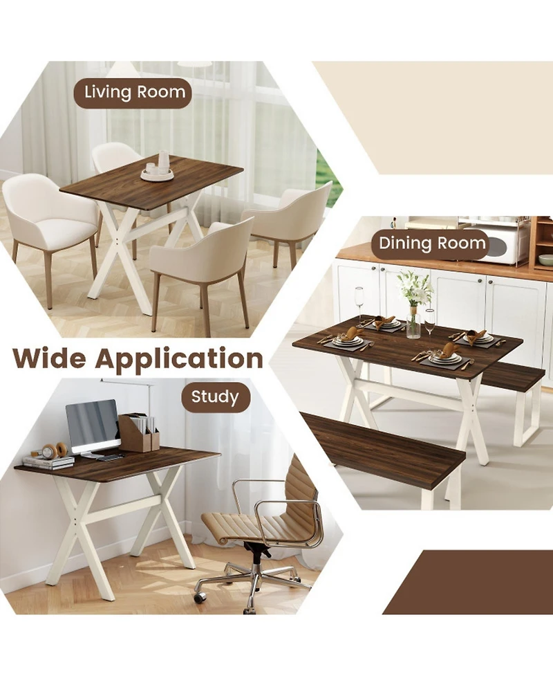 Gouun 43 in Modern Rectangular Dining Table with X-Shaped Rubber Wood Frame