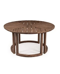 Rainsken 59" Round Patio Dining Table, Herringbone Pattern Acacia Wood Table with Umbrella Hole and Circular Base for Garden, Poolside and Backyard