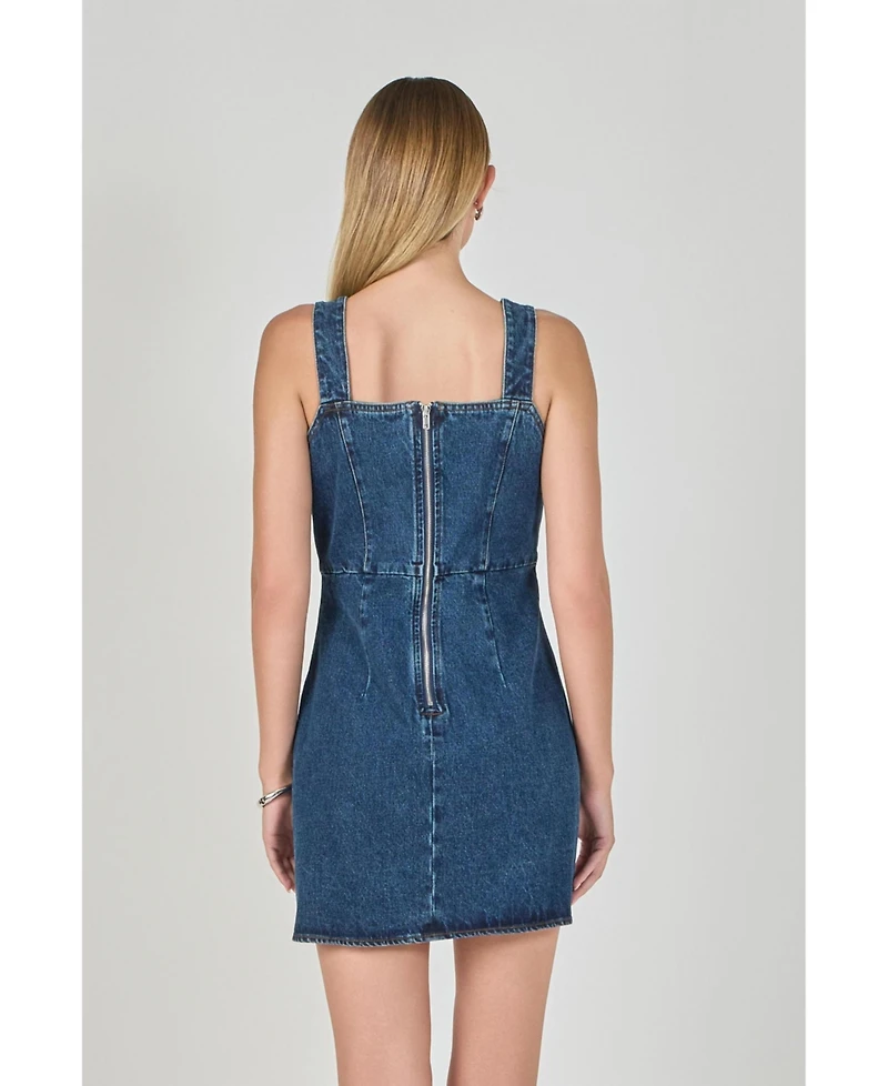 endless rose Women's Bow Trim Denim Mini Dress