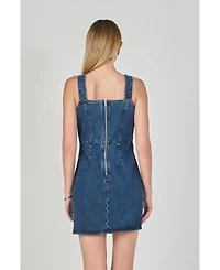 endless rose Women's Bow Trim Denim Mini Dress