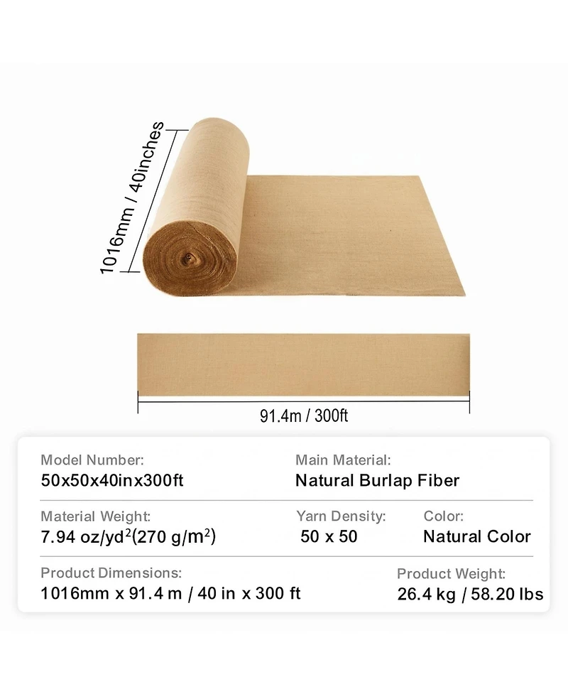 Sugift Burlap Fabric Roll, High Density, for Crafts, Weddings, Gardening
