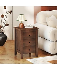 Sugift Modern Bedside Cabinet with 3 Drawers for Living Room and Bedroom-Walnut