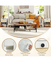 Sugift Rattan Nightstand Boho End Table with Rattan Drawer and Open Shelf