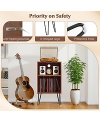 Sugift Record Player Stand with Charging Station Turntable Stand with Vinyl Storage-Walnut