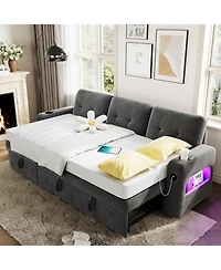 gaomon 84" Sleeper Sofa with Storage and Charging Station, Convertible Sectional Couch Bed Led Lights, Reversible Chaise, Pull Out