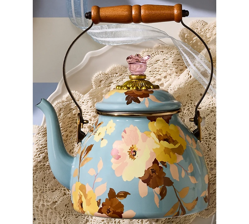 MacKenzie-Childs Wild Rose Slate 2-Quart Tea Kettle
