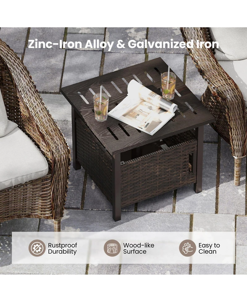 Gouun Pe Wicker Patio Side Table with 1.93 in Umbrella Hole