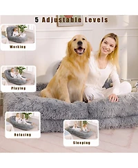 Rainsken Plush Fabric Human Dog Bed, 5-Position Foldable Lounger, Lazy Sofa Bed with Comfy Pillow, Floor Chair for Living Room, Bedroom