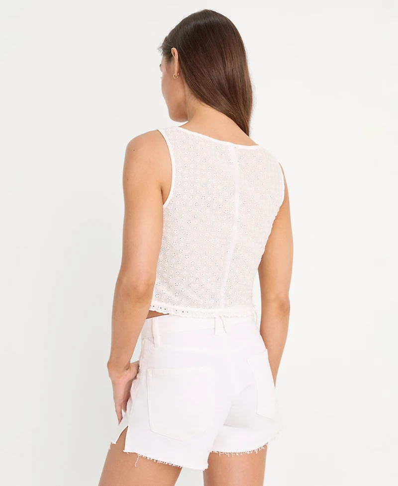 Good American Women's Eyelet Sleeveless Scoop Neck Cotton Top