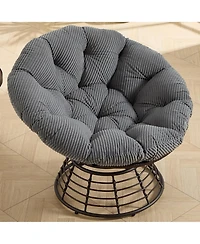 Rainsken 360degree(s) Swivel Rattan Papasan Chair, Indoor Outdoor Wicker Accent Chair with Soft Thick Cushion, 300 Lbs Capacity for Balcony