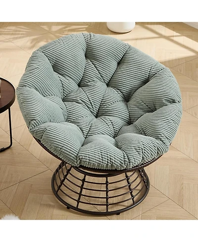 Rainsken 360degree(s) Swivel Rattan Lounge Chair, Wicker Papasan Seat with Plush Cushion, Sturdy Frame Holds Up to 300 Lbs for Bedroom and Balcony