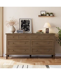 gaomon Bedroom 59" 8-Drawer Dresser Tv Stand, Wood Storage Chest with Carved Handles and Tapered Legs.