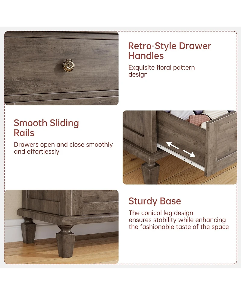 gaomon Bedroom 59" 8-Drawer Dresser Tv Stand, Wood Storage Chest with Carved Handles and Tapered Legs.