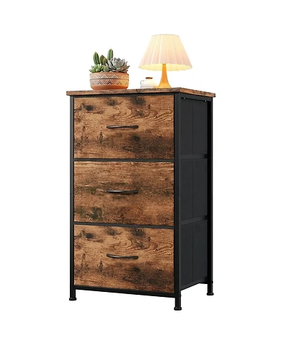 gaomon 3 Drawer Dresser for Bedroom, Compact Wood Grain Print Organizer with Fabric Bins.