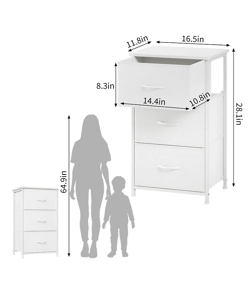gaomon 3 Drawer Dresser for Bedroom, Compact Wood Grain Print Organizer with Fabric Bins.