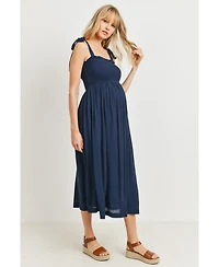 Hello Miz Maternity Smocked Tie-Shoulder Midi Dress
