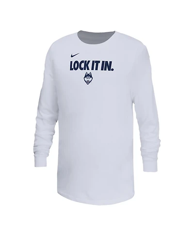 Nike Big Boys and Girls White UConn Huskies On-Court Bench Legend Dri-fit Long Sleeve T-Shirt