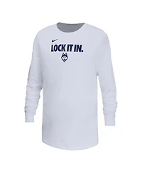 Nike Big Boys and Girls White UConn Huskies On-Court Bench Legend Dri-fit Long Sleeve T-Shirt