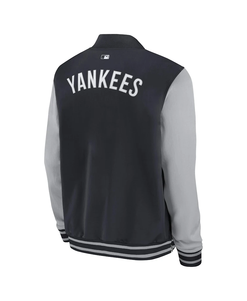 Nike Men's Navy/Gray New York Yankees Authentic Collection Dugout Relaxed Full-Zip Bomber Jacket
