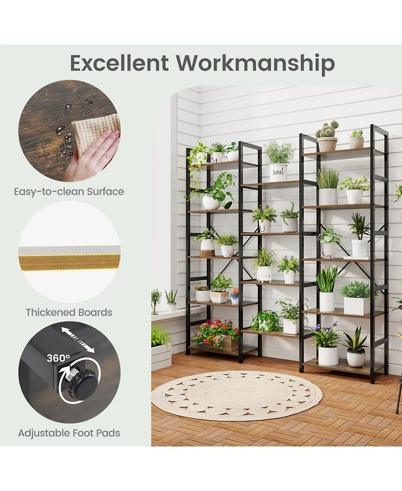 Gouun 5-Tier Triple Wide Industrial Bookshelf with Heavy-Duty Metal Frame, 68 x 12 x 63