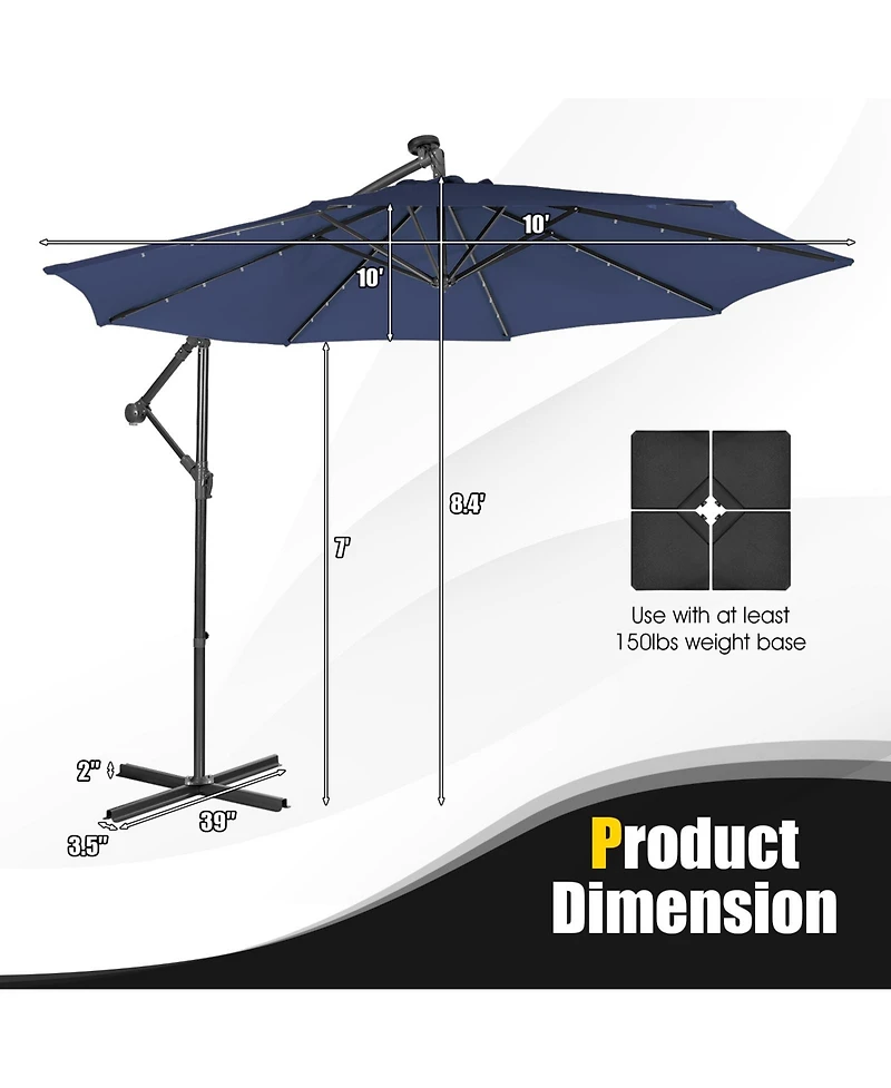 Sugift 10 ft Solar Powered Cantilever Patio Umbrella with Tilt