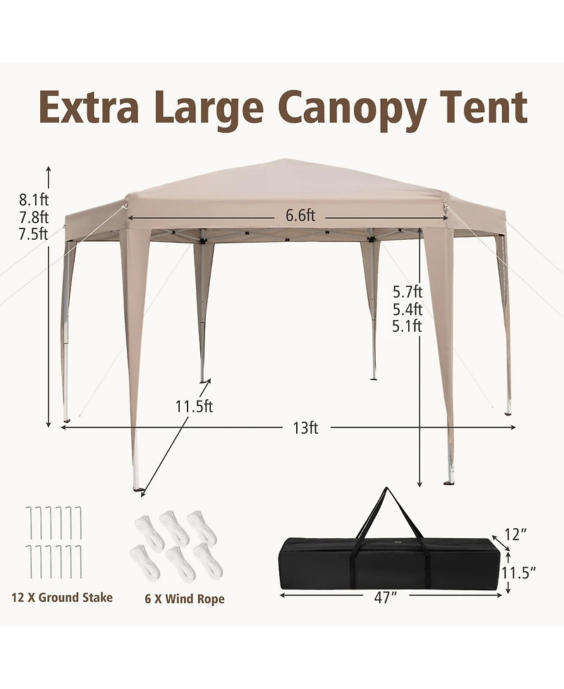 Sugift 13 x 11.5 ft Hexagon Pop Up Canopy with Height Adjustable Legs