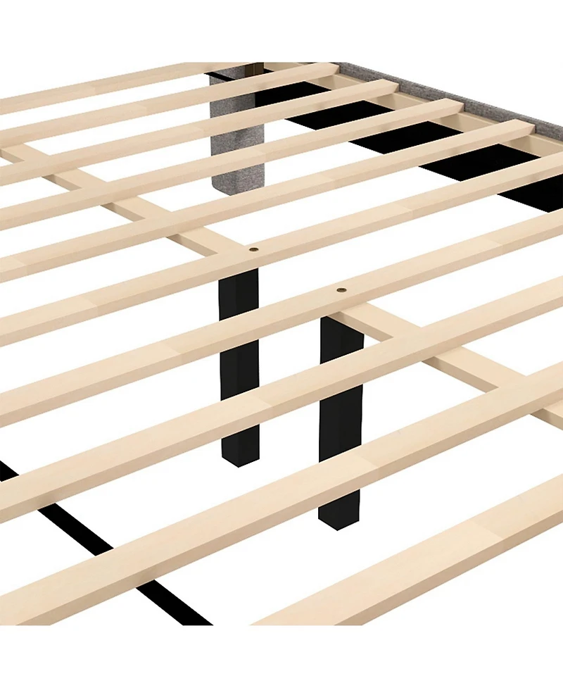 Sugift Queen Size Bed Frame with Storage Drawer and Vertical Channel Headboard