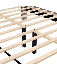 Sugift Queen Size Bed Frame with Storage Drawer and Vertical Channel Headboard