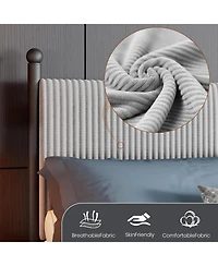 gaomon Bed Frame with Velvet Headboard, Upholstered Soft Corduroy Fabric Platform