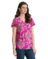 Jones New York Women's Printed V-Neck Top