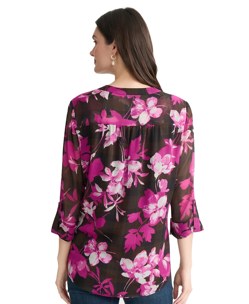 Jones New York Women's Printed V-Neck Top