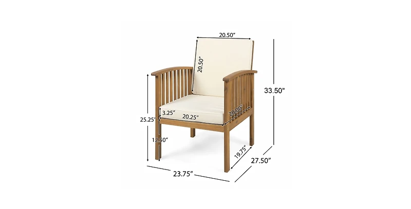 Flynama Outdoor Acacia Wood Patio Conversation Set with 2 Club Chairs Foldable End Table Brown Patina Cream Cushion for Garden Deck
