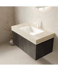 Sillysis Floating Bathroom Vanity with Roma Travertine Sintered Stone Top, Ceramic Sink, Soft Close Storage