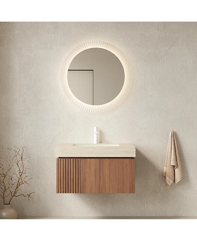 Sillysis Modern Floating Bathroom Vanity with Sintered Stone Top, Undermount Sink, Soft Close Drawer and Ample Storage