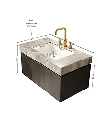 Sillysis Floating Bathroom Vanity with Italian Sintered Stone Top, Plywood Cabinet, 3 Hole Ceramic Sink, Soft Close Storage