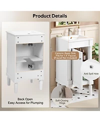 Sillysis 18 Inch French Bathroom Vanity with Ceramic Sink, Modern Freestanding Cabinet, Soft Close Door and Adjustable Storage for Small Spaces