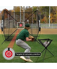 Aoligeijs Baseball Softball Practice Net with Batting Tee and Ball Caddy, Bonus Strike Zone Target and Bow Frame