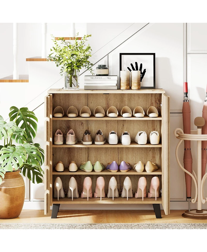 Gouun 4-Tier Shoe Storage Cabinet with Louvered Doors and Removable Shelves, 31.5 x 13 x 34.5 in