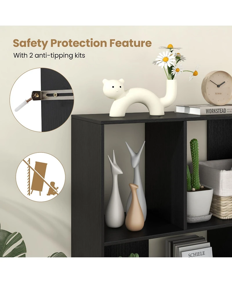 Gouun 4-Compartment Open Shelf Bookcase with Metal Legs, 35.5 x 12 x 35.5 in