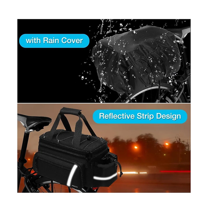 Aoligeijs Insulated Bike Rack Bag with Rain Cover, Bicycle Trunk Cooler Foldable Panniers for Commuting Travel Outdoor Cycling