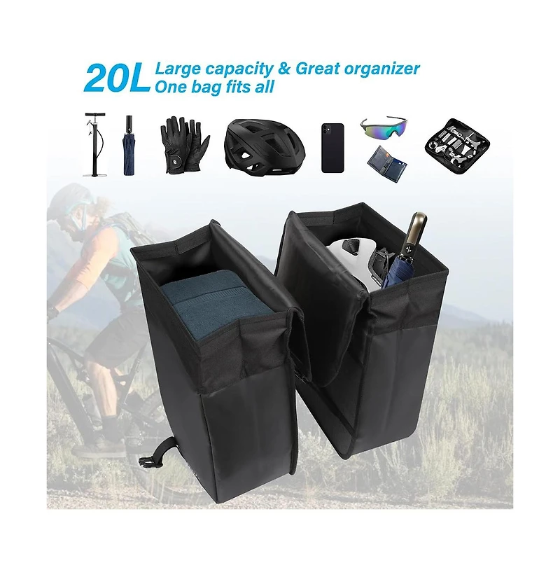 Aoligeijs 20L Bike Pannier Bags 2 Pack Waterproof Bicycle Rear Rack Storage Saddle Bags for Cycling Commuting Travel