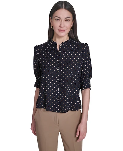 Tommy Hilfiger Women's Collared Ruffle Neck Blouse