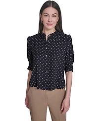 Tommy Hilfiger Women's Collared Ruffle Neck Blouse