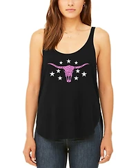 La Pop Art Women's Cowgirl Cowskull Premium Word Flowy Tank Top