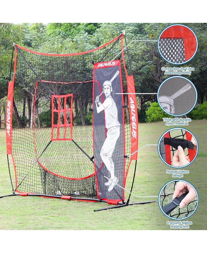Aoligeijs Baseball Softball Practice Net,Pitching Net,Batting Net,with Baseball Tee,Bonus Strike Zone and Bow Frame