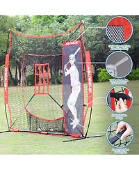 Aoligeijs Baseball Softball Practice Net,Pitching Net,Batting Net,with Baseball Tee,Bonus Strike Zone and Bow Frame
