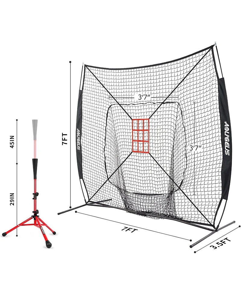 Aoligeijs Baseball Softball Practice Net,Pitching Net,Batting Net,with Baseball Tee,Bonus Strike Zone and Bow Frame