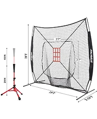 Aoligeijs Baseball Softball Practice Net,Pitching Net,Batting Net,with Baseball Tee,Bonus Strike Zone and Bow Frame